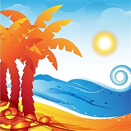 椰樹剪影夏日海灘度假矢量