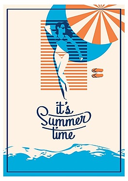 美女沙灘夏日假期度假矢量海報背景