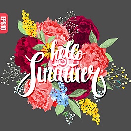 卡通鮮花夏日元素背景矢量線稿