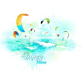 海上沖浪夏日元素背景矢量