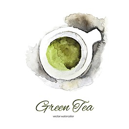 水彩繪清新綠茶插畫