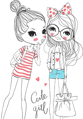 手繪可愛的小女生插畫
