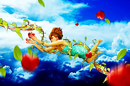 天空中飞舞的藤蔓美女海报