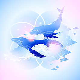 云朵上夏日海豚矢量素材