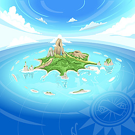 卡通海島夏日沙灘海洋帆船矢量