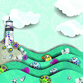 夏日沙灘海洋帆船矢量