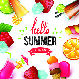 草莓棒冰夏日水果矢量海報