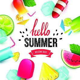 卡通西瓜菠蘿棒冰夏日水果矢量海報