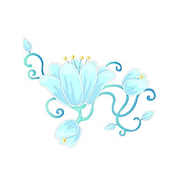 蓝色水墨花朵元素