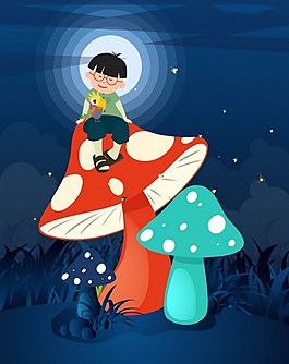 小孩蘑菇矢量背景