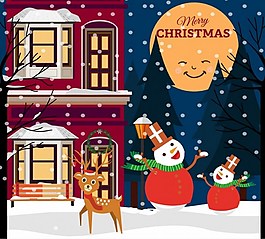 圣誕節(jié)海報(bào)風(fēng)格的月亮雪人馴鹿圖標(biāo)裝飾品
