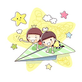 卡通小孩坐在飛機上png免扣元素