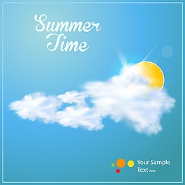 藍天和白云夏日度假沙灘椰樹矢量素材