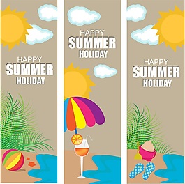 海邊和沙灘夏日度假沙灘椰樹矢量素材