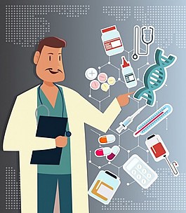 醫學背景的醫生圖標分子工具裝飾免費矢量