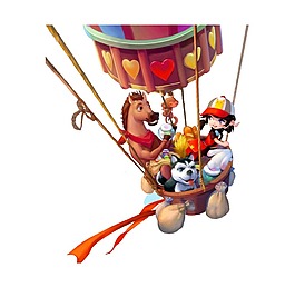 降落傘上的小動(dòng)物png元素
