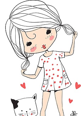 可愛的女生和小貓