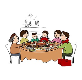 卡通人物一家人吃飯png元素