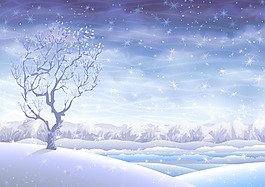 浪漫冬天里的雪景插畫