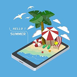 夏季沙灘旅行插畫