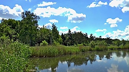 藍天白云風景湖泊實拍場景