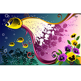 矢量線條小魚圖案