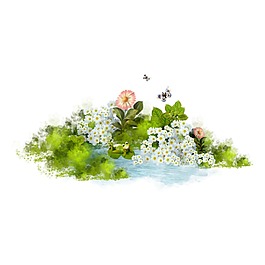 手绘绿叶花朵元素