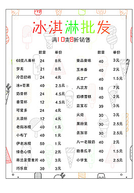 可愛冰淇淋價目表