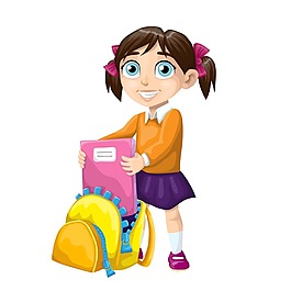 卡通女孩上学元素