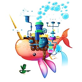 卡通海豚水泡元素