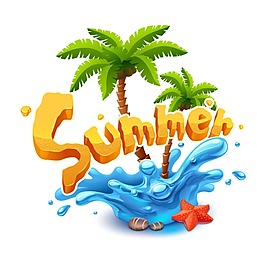 卡通夏日海灘元素