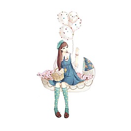 卡通可愛美女元素