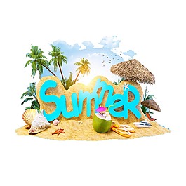 手繪夏日沙灘元素