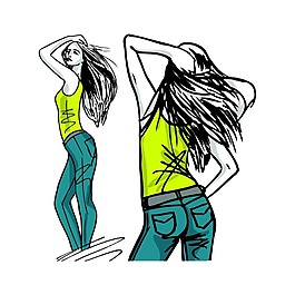 手繪長(zhǎng)發(fā)美女元素
