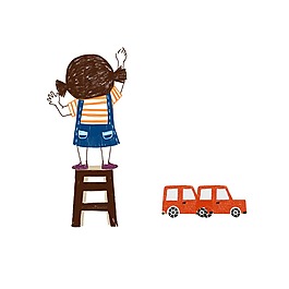 卡通小女孩小汽車圖案png元素