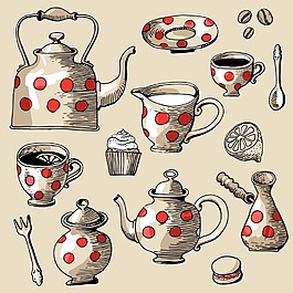 手繪涂鴉茶具插畫
