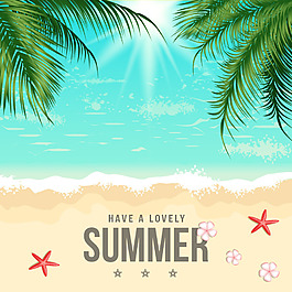 夏季夏天唯美手繪沙灘插畫(huà)