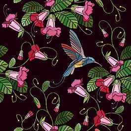 刺繡牽牛花和小鳥(niǎo)背景