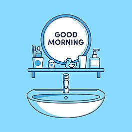 藍色可愛洗面盆插畫