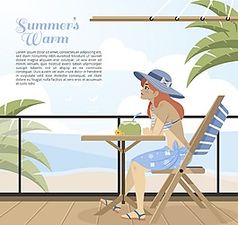 夏季海邊度假的女孩矢量素材