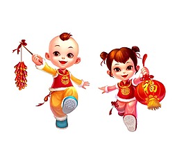 卡通小孩提灯笼png元素