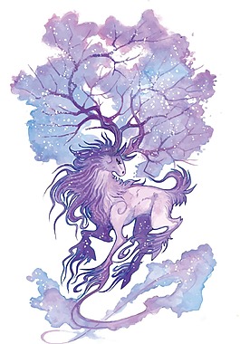 手繪紫色馬和樹(shù)png元素
