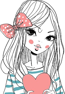 拿愛心的女生插畫