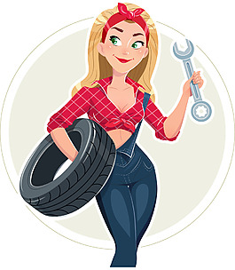 美女修車工插畫