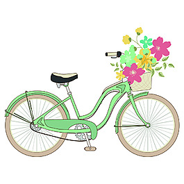 綠色浪漫腳踏車夏季小清新矢量素材