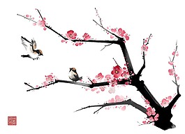 手繪粉色梅花元素