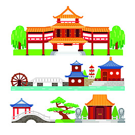 宅子古代建筑房屋矢量素材