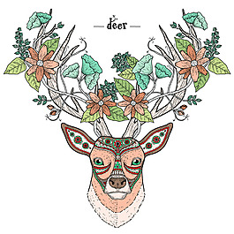鹿插畫創(chuàng)意動物頭像矢量素材