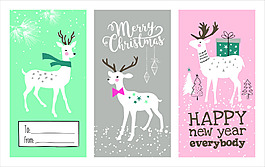 小鹿卡通動物圣誕背景創(chuàng)意卡片矢量