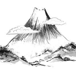 手繪水墨火山元素